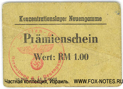 Konzentrationslager Neuengamme Prämienschein. RM 1.00