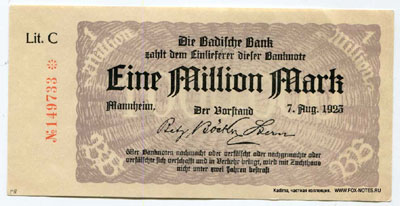 Badische Bank 1000000 mark 1923