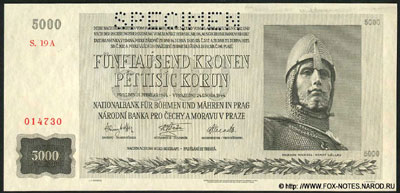 Noten der Nationalbank für Böhmen und Mähren in Prag. 500 kronen 1944