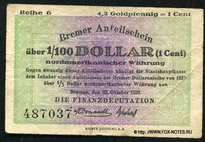 Bremer Anteilshein 1/100 dollar