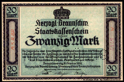 Herzoglich Braunschweig-Lüneburgisches Finanzkollegium, Abteilung für Leihhaussachen, Braunschweig 20 Mark