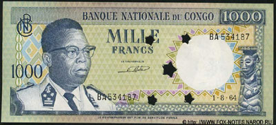 Bank Nationale du Congo 1000 francs 1964