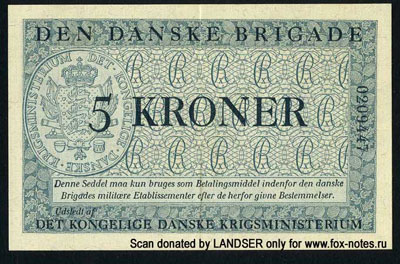 ADANSKE KRIGSMINISTERIUM, DEN DANSKE BRIGADE 5 kroner