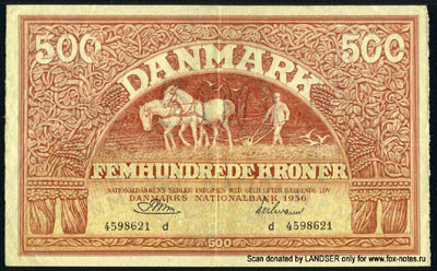NATIONALBANKEN I KIØBENHAVN 500 kroner 1956