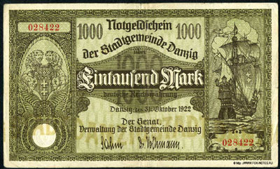 Данциг Банкнота 1000 марок 1922