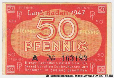 Baden. Staatsschuldenverwaltung. 50 pfennig 1947