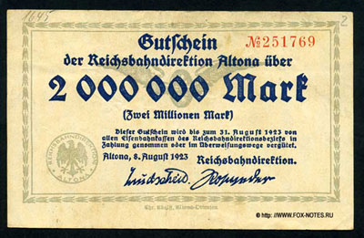 Reichsbahndirektion Altona 2000000 mark