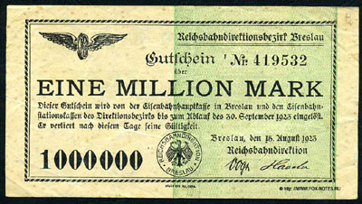 Reichsbahndirektion Breslau 1000000 mark 1923