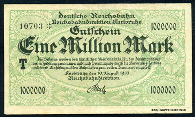 Reichsbahndirektion Karlsruhe 1000000 mark 1923