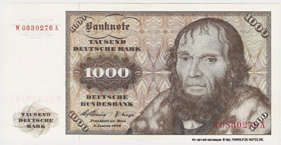 Deutsche Bundesbank 1000 Deutsche Mark 1960. БАНКНОТА ФРГ