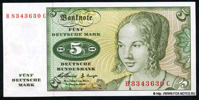 Deutsche Bundesbank 5 Deutsche Mark 1960. БАНКНОТА ФРГ