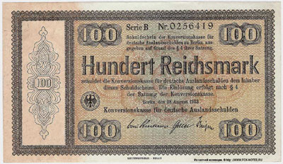 Konversionskasse für deutsche Auslandsschulden 100 mark 1933