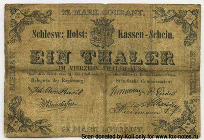 Schleswig-Holstein Kassenscheine  1 thaler 1848