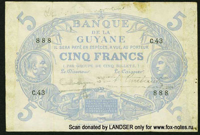 BANQUE DE LA GUYANE 5 francs 1901