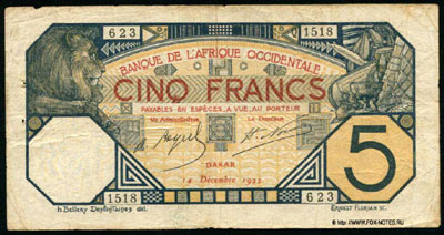 Французская Западная Африка 5 франков 1922