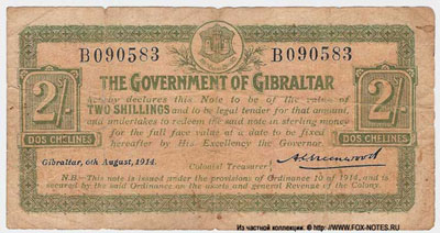 GOVERNMENT OF GIBRALTAR 2shillings 1914