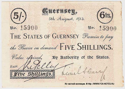  STATES OF GUERNSEY 5 shillings 1914