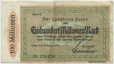 Der Landkreis Essen 100 millionen mark 1923