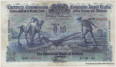 PROVINCIAL BANK OF IRELAND LTD Consolidated banknotes 10 poubds