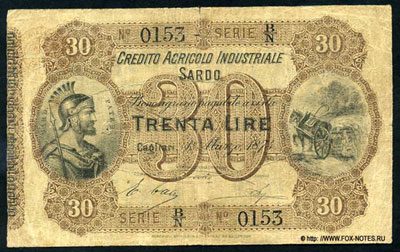 Banca Agricolo Industriale Sardo 30 lire 1874