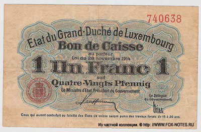 Grossherrzoglich Luxemburgischer Staat 1 franc 1914