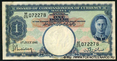 BOARD OF COMMISSIONERS OF CURRENCY MALAYA 1 dollar 1941