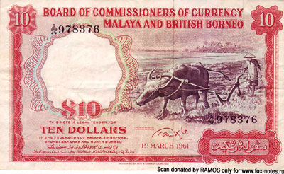Malaya and British Borneo 10 dollars 1961