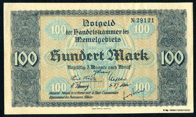 Notgeld der Handelskammer des Memelgebiets  100 Mark 1922