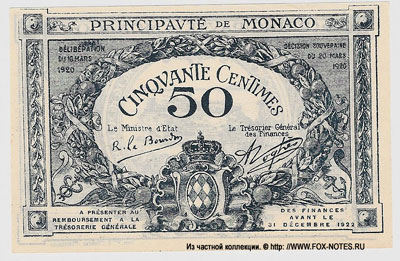 Principaute de Monaco 50 centimes 1920