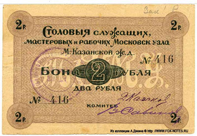 Столовая служащих мастеровых и рабочих бона 2 рубля