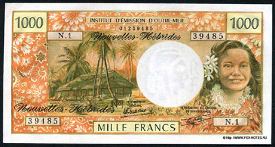 Новые Гебриды 1000 франков 1980