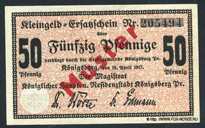 Magistrat Königsberg in Preußen 50 pfennig MUSTER