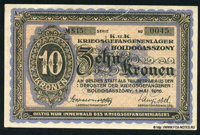 Boldogasszony K. u K. Kriegsgefangenenlager 10 kronen 1916