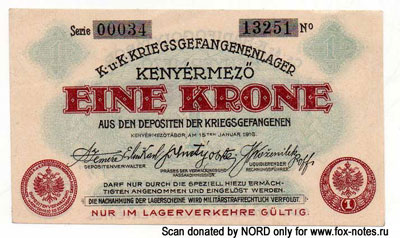 K. u K. Kriegsgefangenenlager Kenyérmező 1 krone 1916