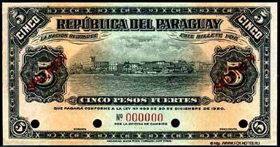 República del Paraguay 5 pesos fuertes 1920