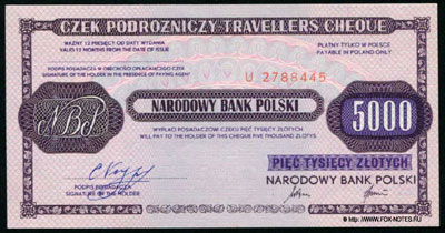 Выпуски польских дорожных чеков -  Czek podróżniczy (Narodowy Bank Polski.).