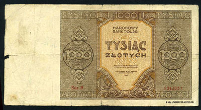 банкнота Польского Народного Банка 1000 злотых 1945