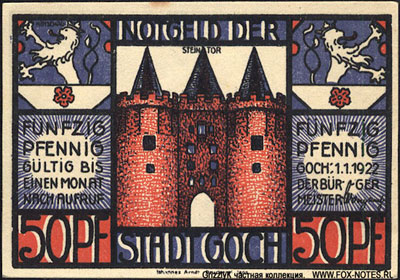 Stadt Goch Notgeld. 1.1.1922