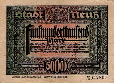 Stadt Neuss 500000 Mark 1923 NOTGELD
