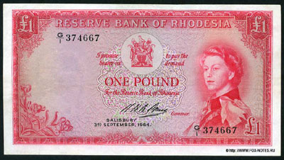 Родезия. Reserve Bank of Rhodesia. Banknotes 1964.