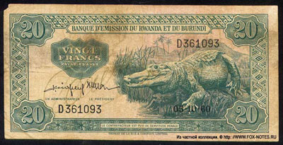 Banque d'Emission du Rwanda et du Burundi 20 francs 1960