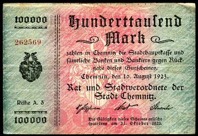 Rat und Stadtverordnete der Stadt Chemnitz 100000 mark 1923