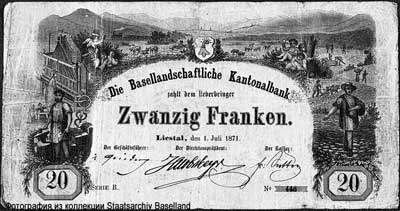 Basellandschaftliche Kantonalbank 40 Franken 1871