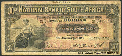 National Bank of South Africa Limited (Natal Issue)  1 pound 1918