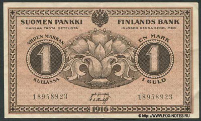 Финляндский Банк 1 марка золотом 1916
