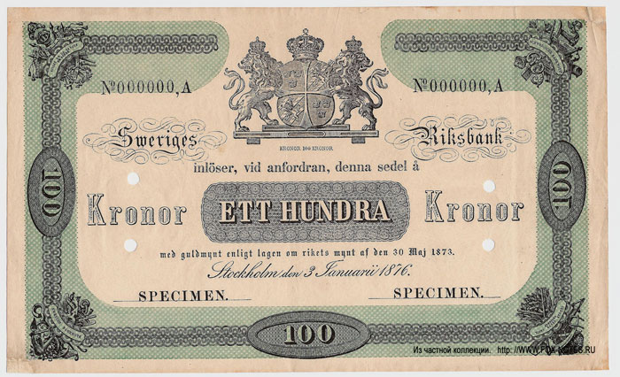 Sveriges Riksbank.  100  1873.