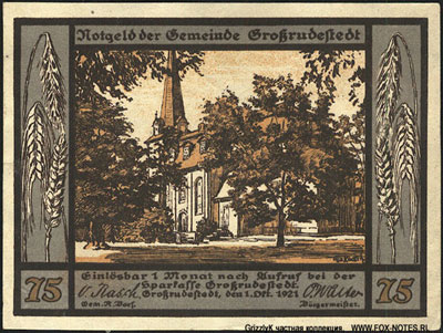 Gemeinde Großrudestedt Notgeld. 1.10.1921