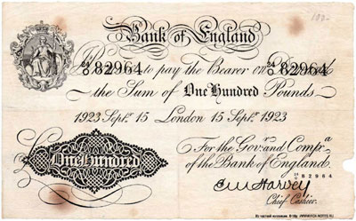 Bank of England 100 pounds 1923
