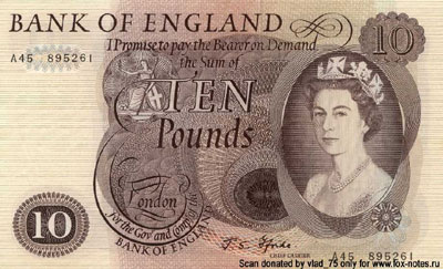 Bank of England  Банкнота 10 фунтов 1967