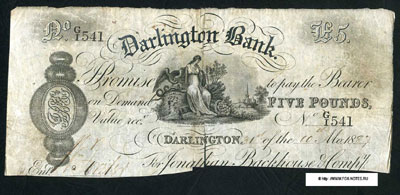 Darlington Bank 5 pounds 1887